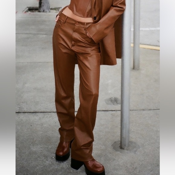Zara Pants - Zara vegan leather wide leg pants 4